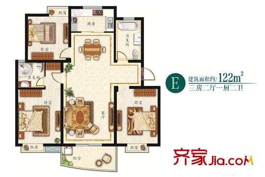 花語(yǔ)湖E戶型 3室2廳2衛(wèi)1廚