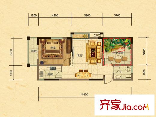 鉅和天樂苑G1戶型 1室1廳1衛(wèi)1廚