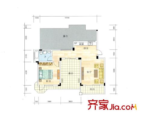 鉅和天樂苑D3戶型圖 1室1廳1衛(wèi)
