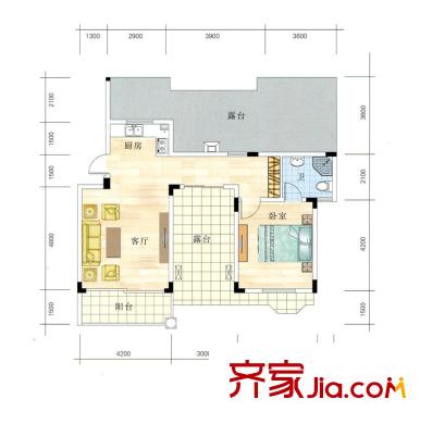 鉅和天樂苑D4戶型圖 1室1廳1衛(wèi)