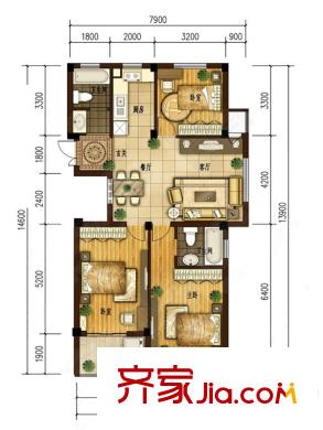 桃源東灣H戶型 3室2廳2衛(wèi)1廚