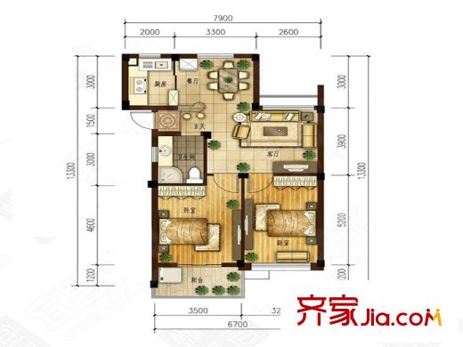 桃源東灣I戶型 2室2廳1衛(wèi)1廚