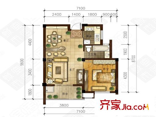 桃源東灣 G戶型 1室2廳1衛(wèi)1廚