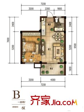 桃源東灣小高層B戶型 1室2廳1衛(wèi)1廚