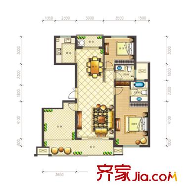 羅馬都市一期A30號樓136平方米戶型 2室1廳2衛(wèi)