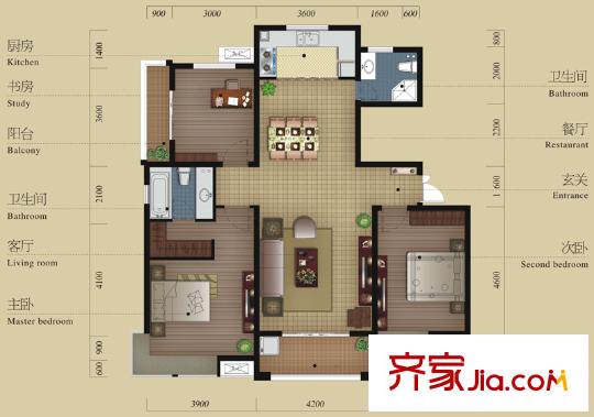 晨凱?紅樹灣A戶型 3室2廳2衛(wèi)1廚