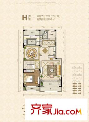 塞納藍(lán)灣H戶型 4室2廳3衛(wèi)1廚