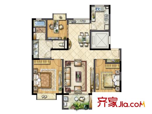 合悅江南Y8-F2戶型圖 3室2廳1衛(wèi)1廚