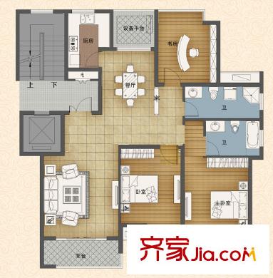 弘信觀湖B-2戶型 3室2廳2衛(wèi)1廚