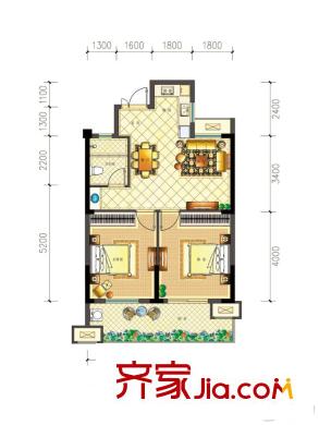 佳源都市42#02室戶型76.63平方米 2室2廳2衛(wèi)1廚
