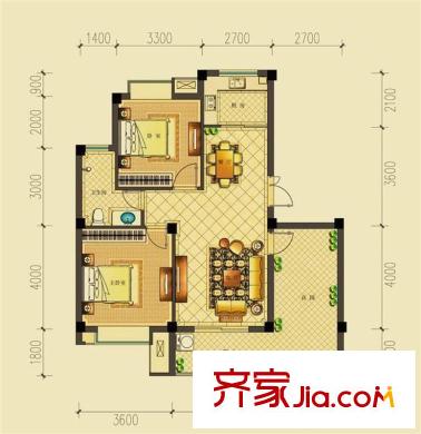 佳源都市WD8 戶型 2室2廳1衛(wèi)