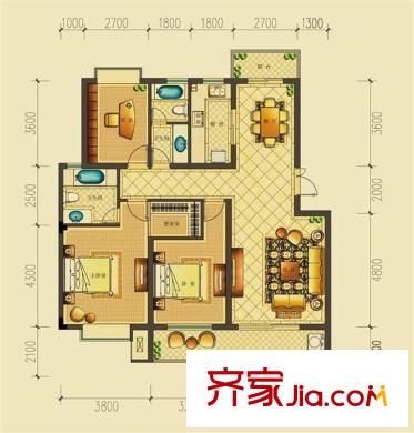 佳源都市WD1戶型 3室2廳2衛(wèi)1廚