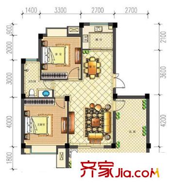 佳源都市WD8戶型 2室2廳1衛(wèi)
