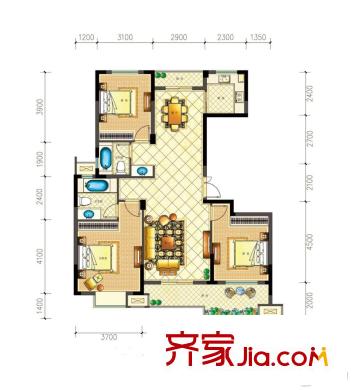 佳源都市41#02室戶型132平方米 3室2廳2衛(wèi)1廚