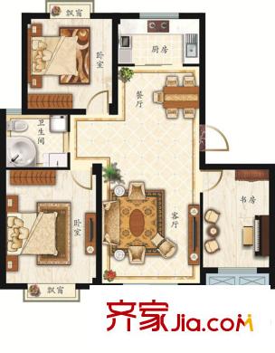 花語湖A2戶型 3室2廳1衛(wèi)1廚