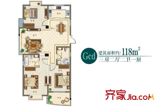 花語湖Gcd戶型 3室2廳2衛(wèi)1廚