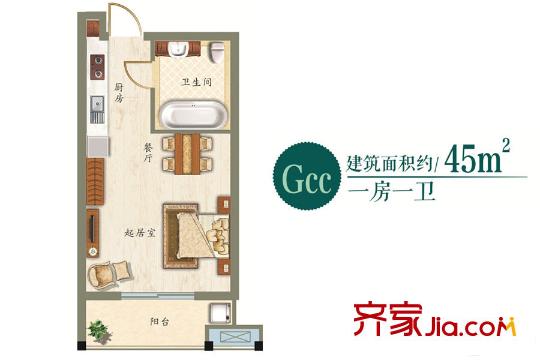 花語湖Gcc戶型 1室1廳1衛(wèi)1廚