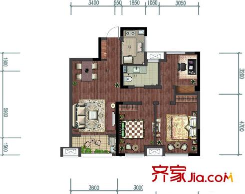 萬科?海上傳奇精致三房A2戶型 3室2廳1衛(wèi)1廚