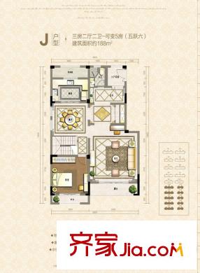 塞納藍灣J戶型 3室2廳2衛(wèi)1廚