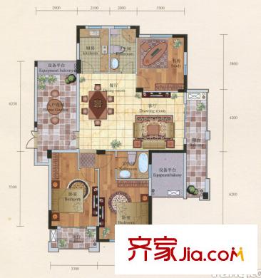 翠湖壹號高層1#、7#01、06室G-a戶型 3室2廳2衛(wèi)1廚