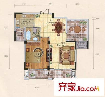 翠湖壹號高層1#202、205室G-b戶型 1室2廳1衛(wèi)1廚