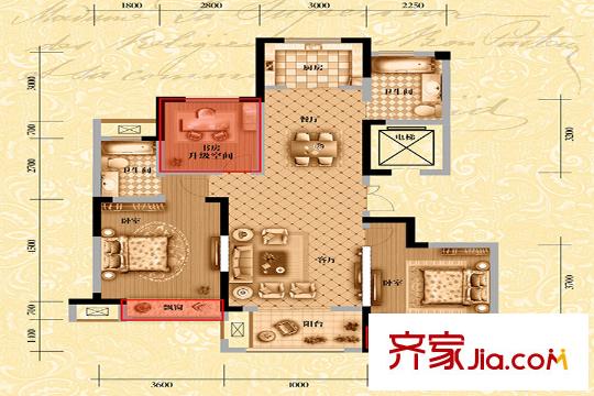 寶格麗公館高層F戶型 3室2廳2衛(wèi)1廚