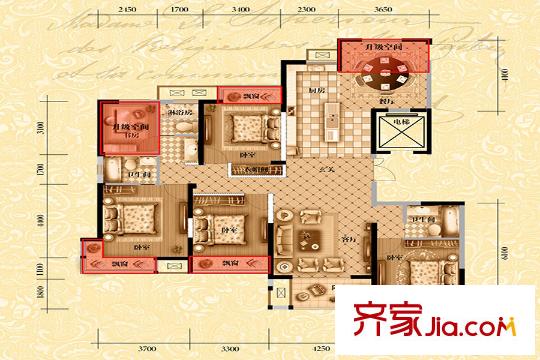 寶格麗公館高層H戶型 5室2廳3衛(wèi)1廚
