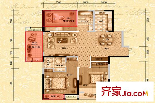 寶格麗公館高層C戶型 3室2廳2衛(wèi)1廚