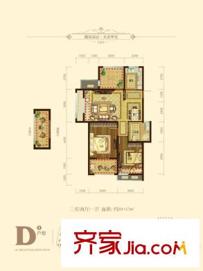 紫元?尚園11#12#13#14#D1戶型 3室2廳1衛(wèi)1廚