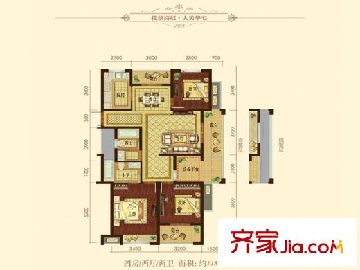 紫元?尚園11#12#13#17#E1戶型 4室2廳2衛(wèi)1廚