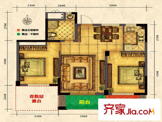 御上江南偶數(shù)層B1-B4戶型-04 2室2廳1衛(wèi)1廚