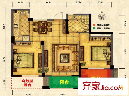 御上江南6號樓(偶數(shù)層)A1-A4戶型-03 2室2廳1衛(wèi)1廚