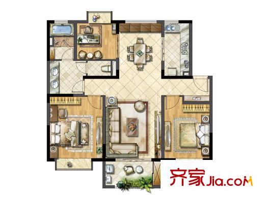 合悅江南Y8-F3戶型圖 3室2廳1衛(wèi)1廚