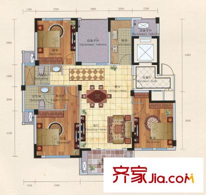 翠湖壹號高層2#、3#、5#、6#02、03室G-e戶型 3室2廳2衛(wèi)1廚