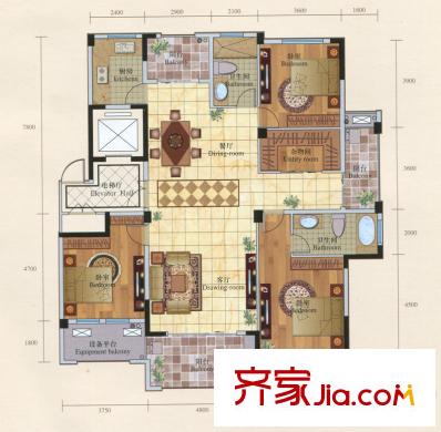 翠湖壹號高層4#201、204室G-f戶型 3室2廳2衛(wèi)1廚