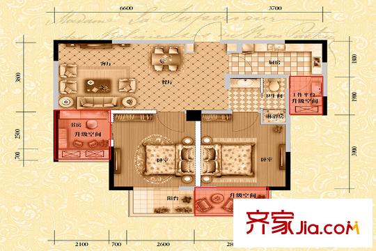 寶格麗公館高層B戶型 3室2廳1衛(wèi)1廚