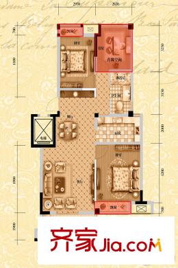 寶格麗公館小高層E戶型 3室2廳1衛(wèi)1廚