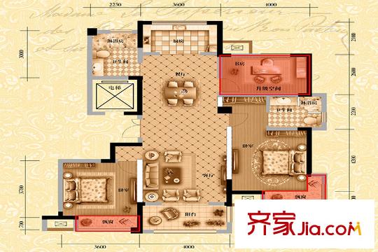 寶格麗公館高層F2戶型 3室2廳2衛(wèi)1廚