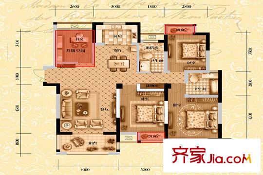 寶格麗公館高層A戶型 4室2廳2衛(wèi)1廚