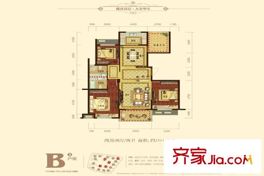 紫元?尚園7#8#9#10#18#B2戶型 4室2廳2衛(wèi)1廚