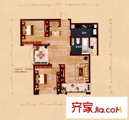 宇隆嘉苑D戶型 2室2廳1衛(wèi)1廚