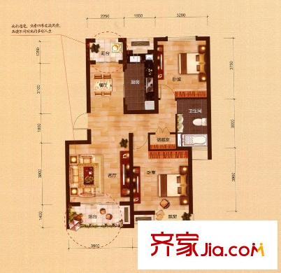 宇隆嘉苑H戶型 2室2廳1衛(wèi)1廚
