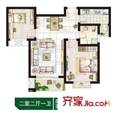 江南太陽城戶型圖E戶型圖 2室2廳1衛(wèi)