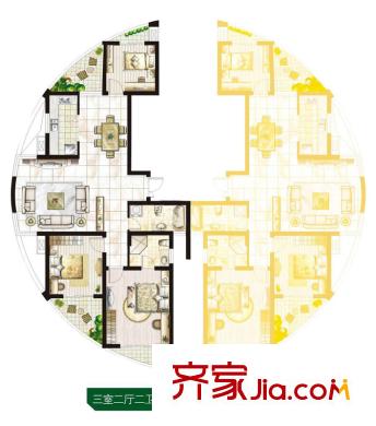 江南太陽城戶型圖A戶型圖 3室2廳2衛(wèi)