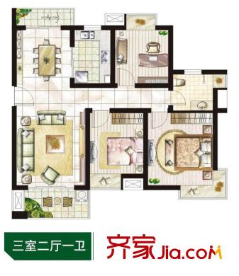 江南太陽城戶型圖F戶型圖 3室2廳1衛(wèi)