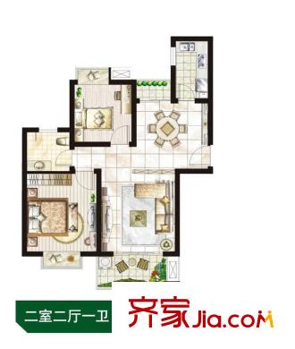 江南太陽城戶型圖D戶型圖 2室2廳1衛(wèi)