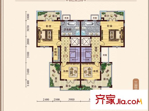 湘湖灣聯(lián)排別墅C2C3戶型三層平面圖 2室1衛(wèi)