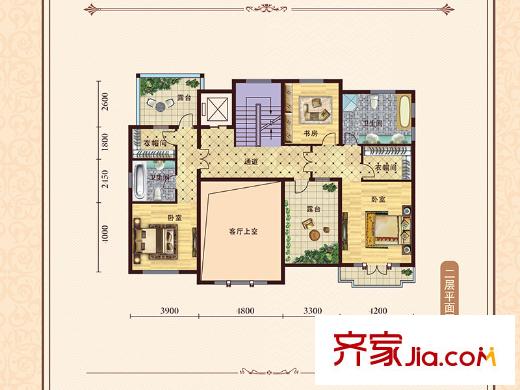 湘湖灣獨(dú)棟別墅A5戶型二層平面圖 3室2衛(wèi)