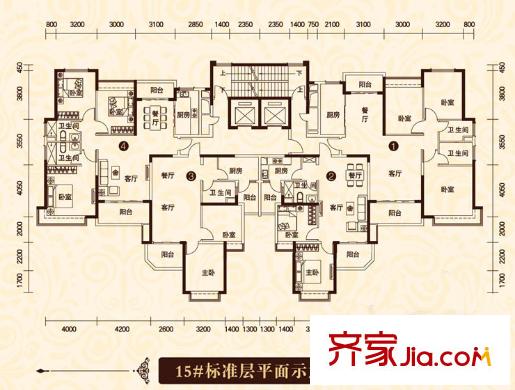 恒大綠洲16#標(biāo)準(zhǔn)層2號戶型 2室2廳1衛(wèi)