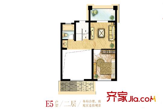 保利西塘越聯(lián)排E5戶型二層 1室1廳1衛(wèi)